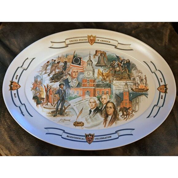 Vt Brookpark Large Oval Melmac USA Bicentennial 1776 Serving Tray 21×15 - Picture 1 of 2